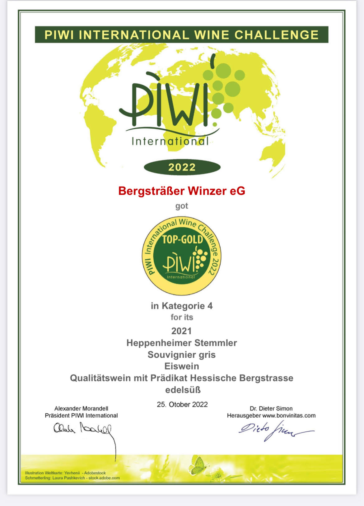 Auszeichnung PIWI Souvignier Gris Heppenheimer Stemmler Eiswein